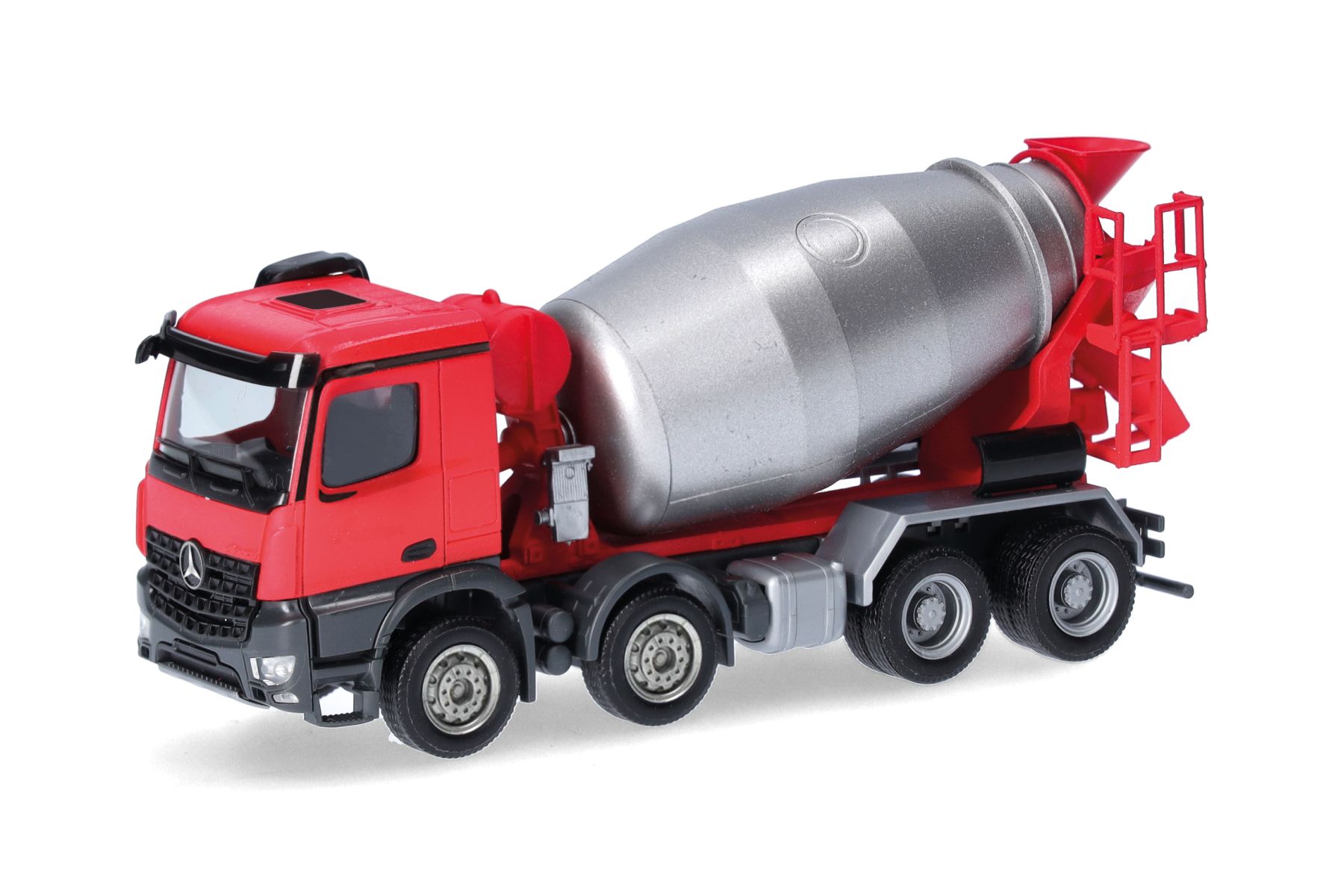 Herpa 319133 - Mercedes-Benz Arocs M Betonmischer-LKW 4-achs, rot/silber