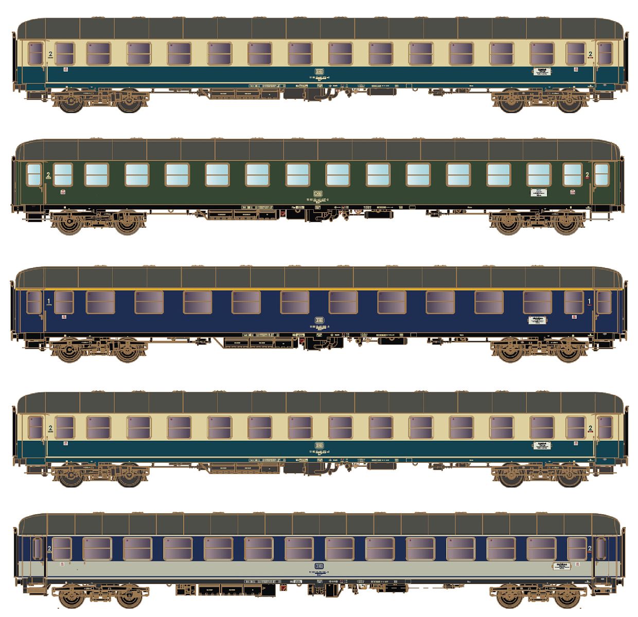 Hobbytrain H43048 - 5er Set Personenwagen D912, DB, Ep.IV