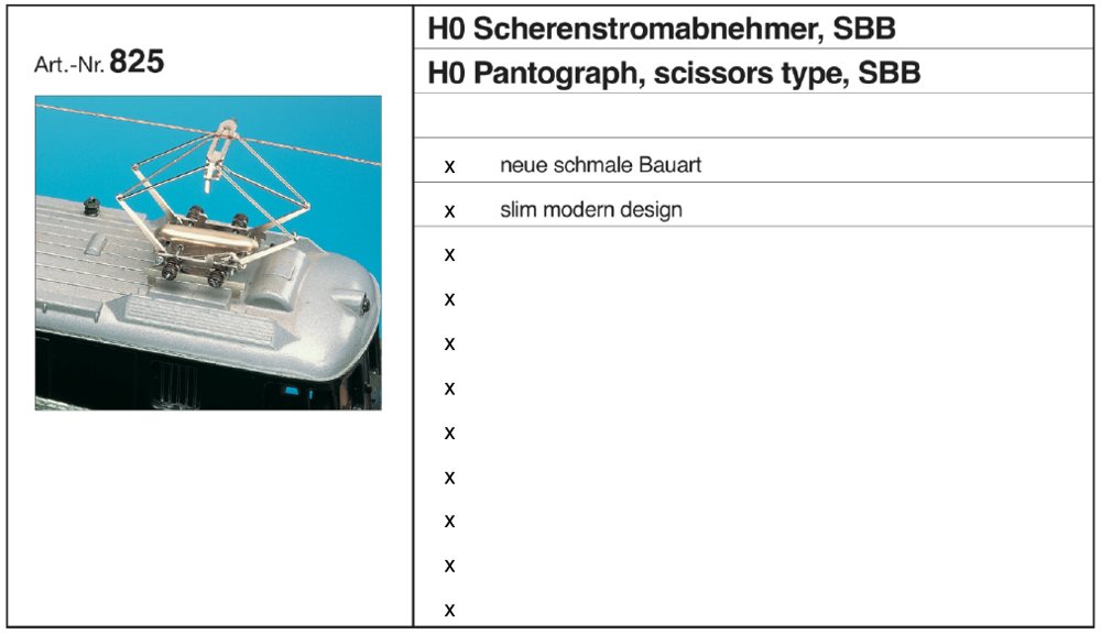 Sommerfeldt 825 - Stromabnehmer SBB neue schmale Bauart, 1 Paar