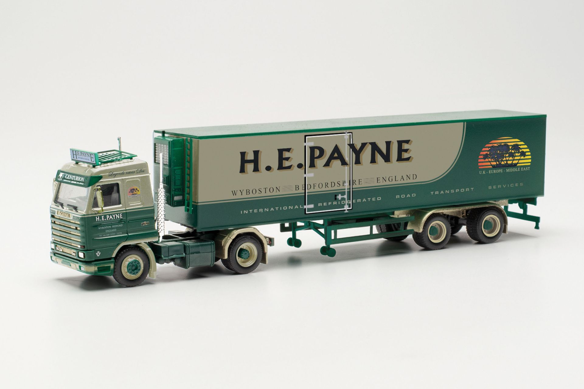 Herpa 315661 - Scania 143 Kühlkoffer-Sattelzug „H.E. PAYNE“ (England/Bedford)