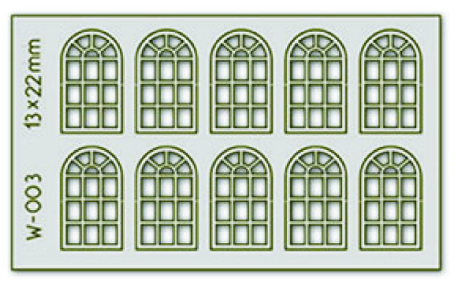 Proses PW-003 - 10 Stück Sprossen-Bogenfenster 13 x 22 mm, 14-Scheiben H0