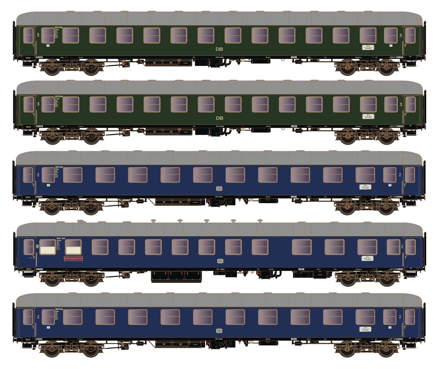 Hobbytrain H43033 - 5er Set Schnellzug D83/84 'München-Hamburg', DB, Ep.III, AC