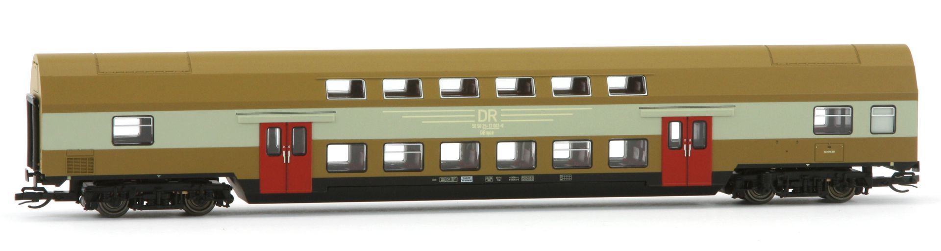 Roco 6280015-DB - 2er Set Dosto Senftöpfe RAL 8000, DR, Ep.IV, 2 Mittelwagen, Versuckslackierung, digitale Innenbeleuchtung