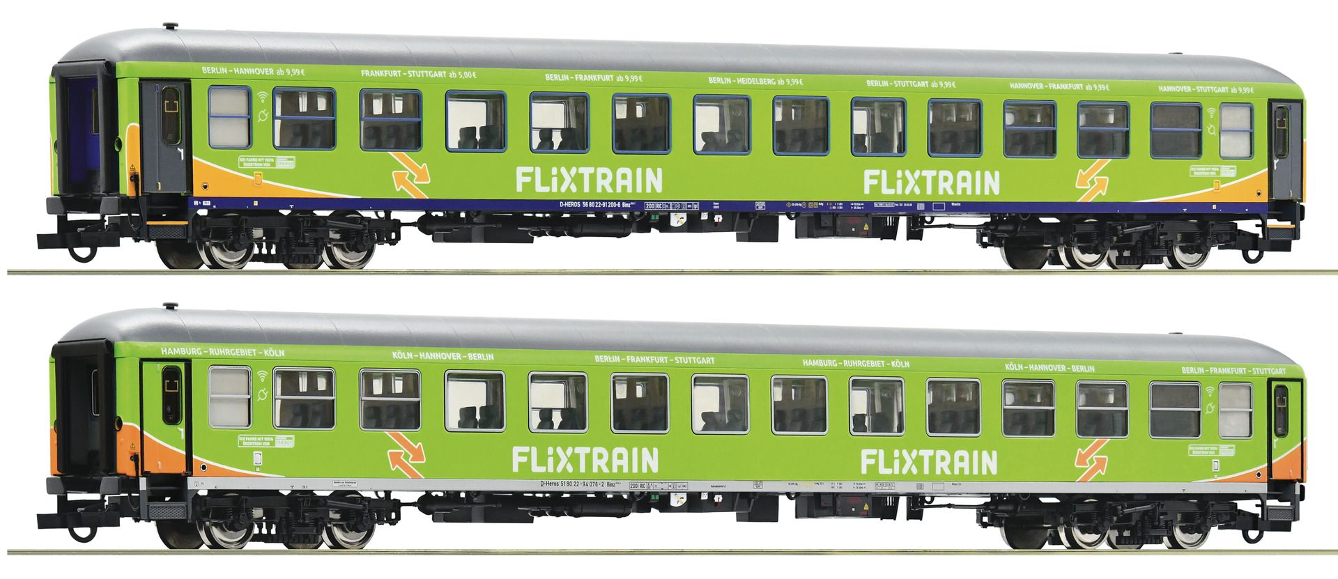 Roco 74193-A24 - 2er Set Personenwagen, FLIXTRAIN, Ep.VI