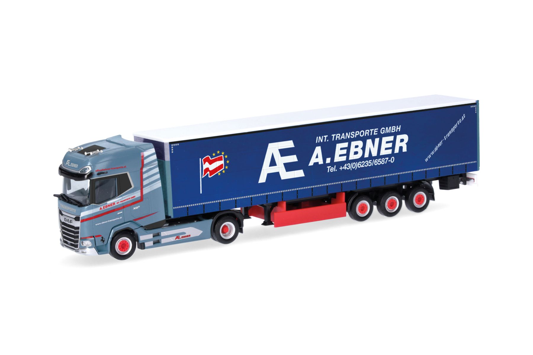 Herpa 318693 - DAF XG+ Gardinenplanen-Sattelzug "A. Ebner"