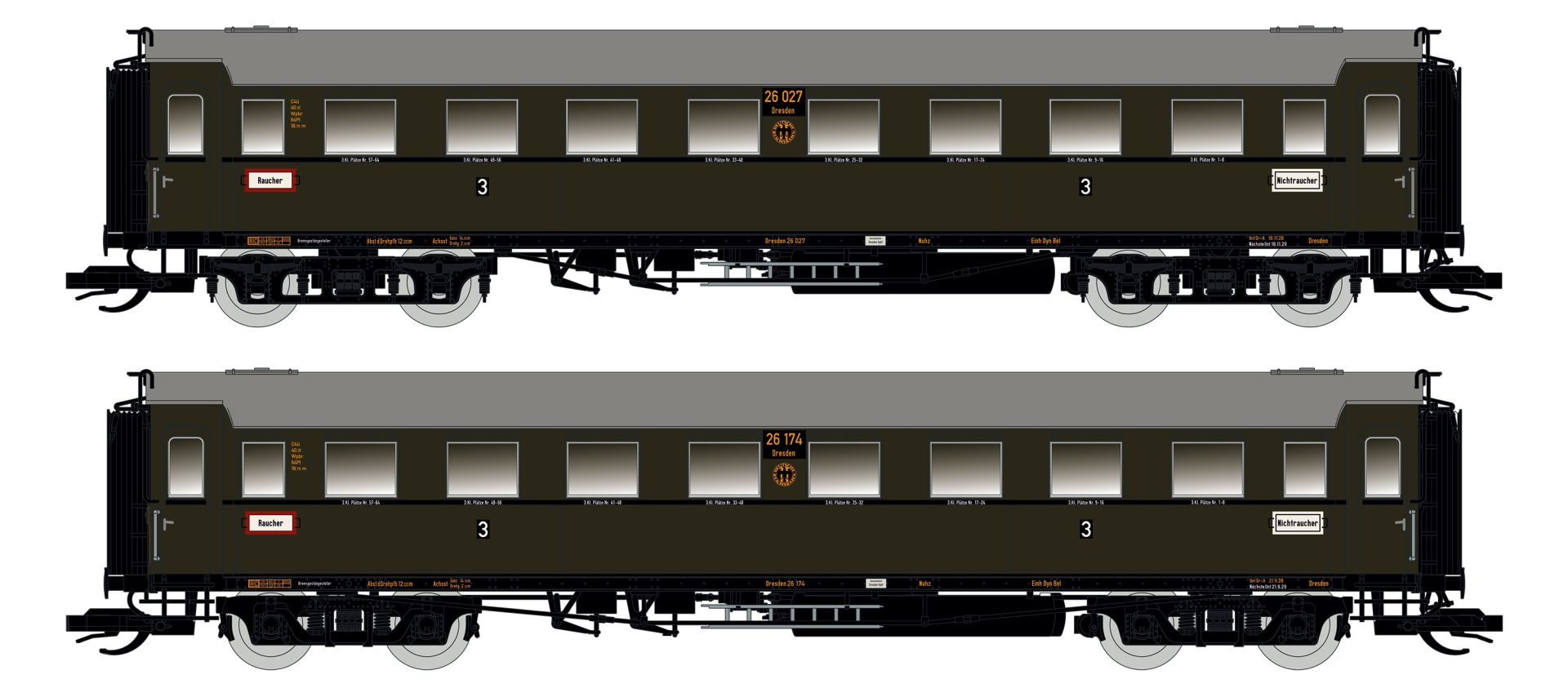 Saxonia 120177 - 2er Set Personenwagen C4üSa07, DRG, Ep.II