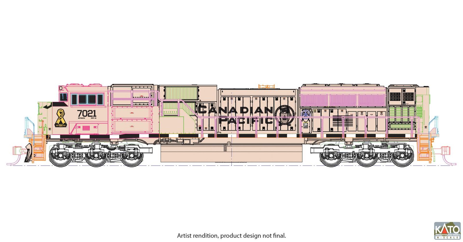 Kato K176-8542 - Diesellok EMD SD70ACu, CP, Ep.VI, #7021 (Military, beige)