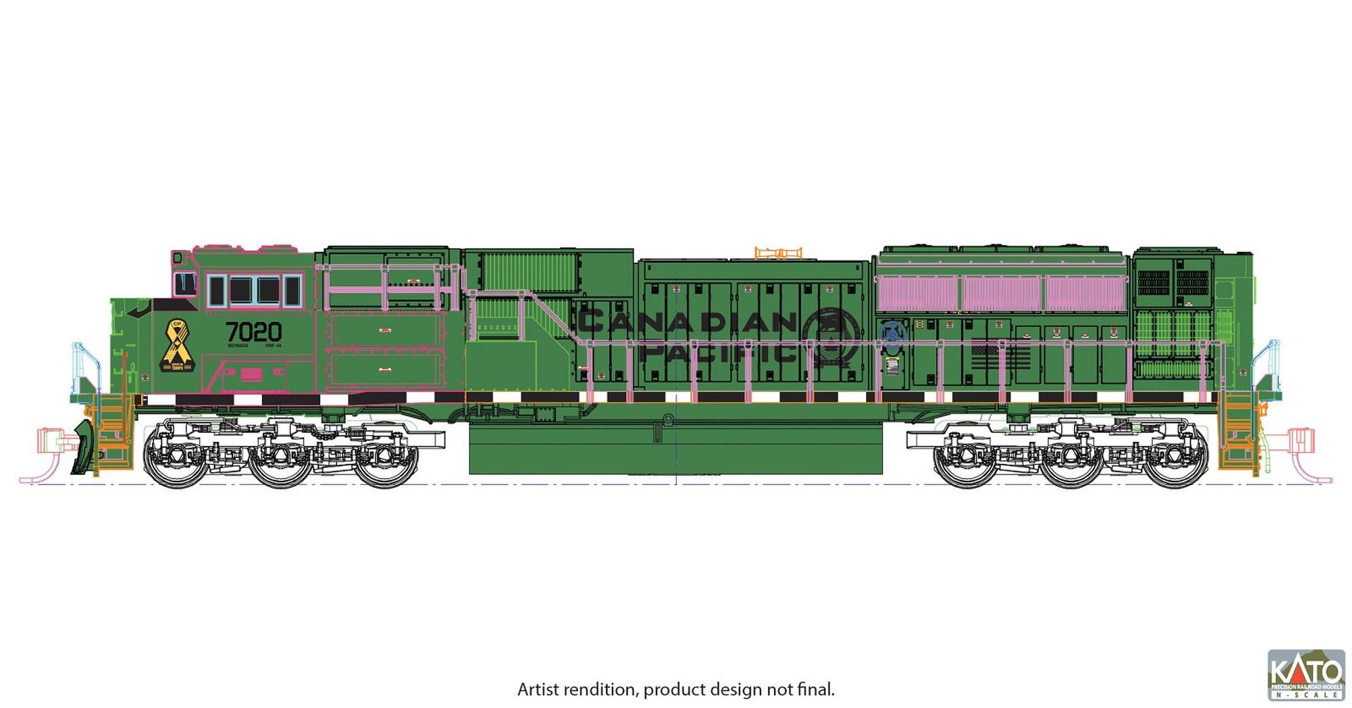 Kato K176-8541 - Diesellok EMD SD70ACu, CP, Ep.VI, #7020 (Military, green)