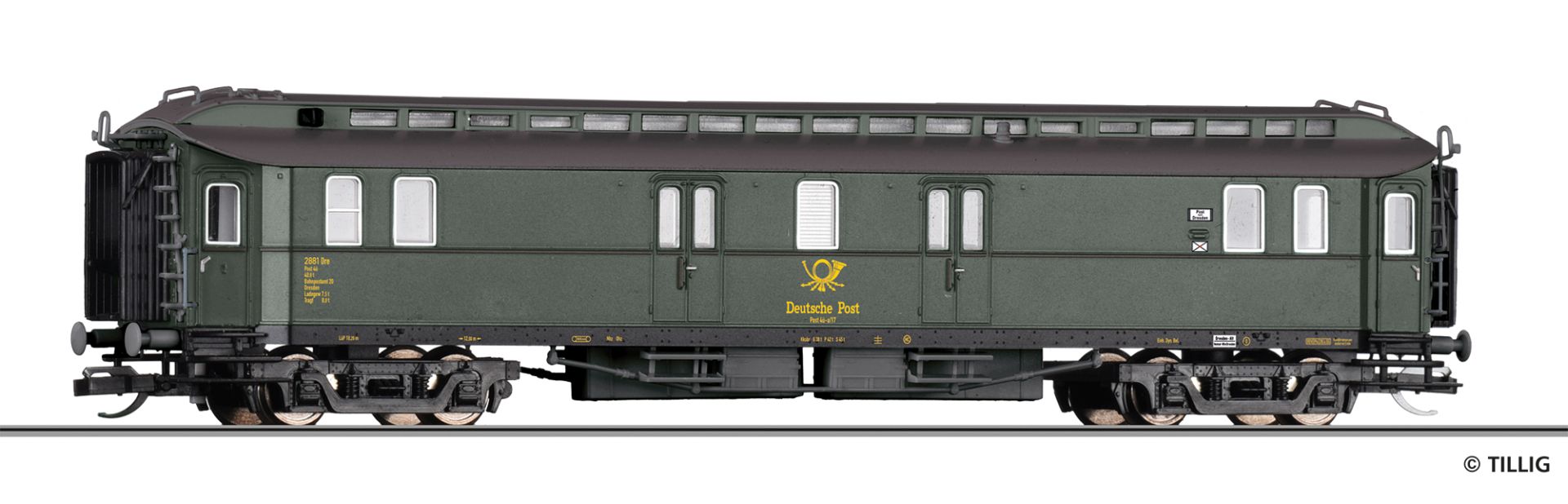 Tillig 12081 - Bahnpostwagen Post4ü, Deutsche Post, DR, Ep.III