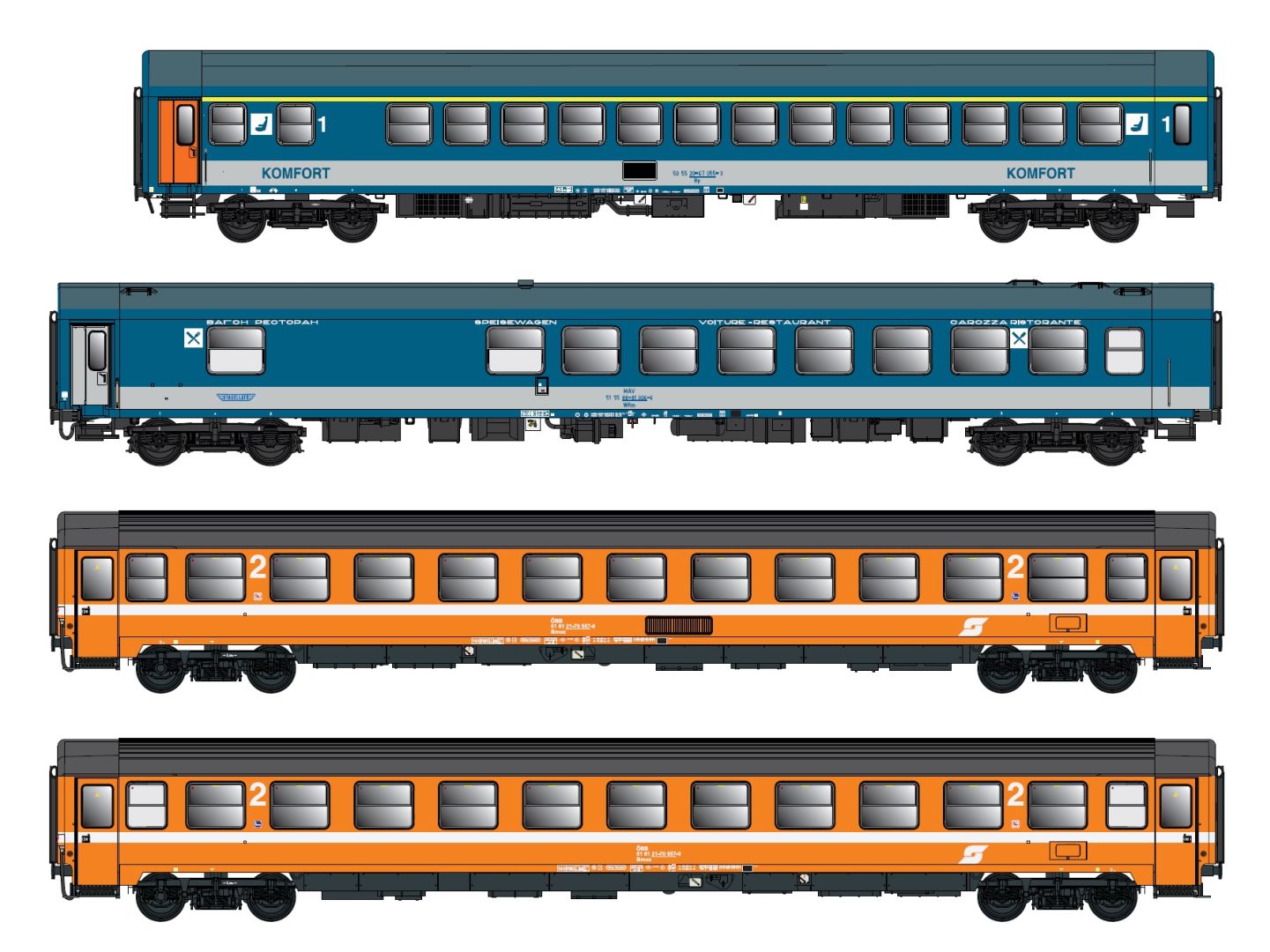 ACME AC 55304 - 4er Set Personenwagen 'EC Franz Lehar', MAV/ÖBB, Ep.V