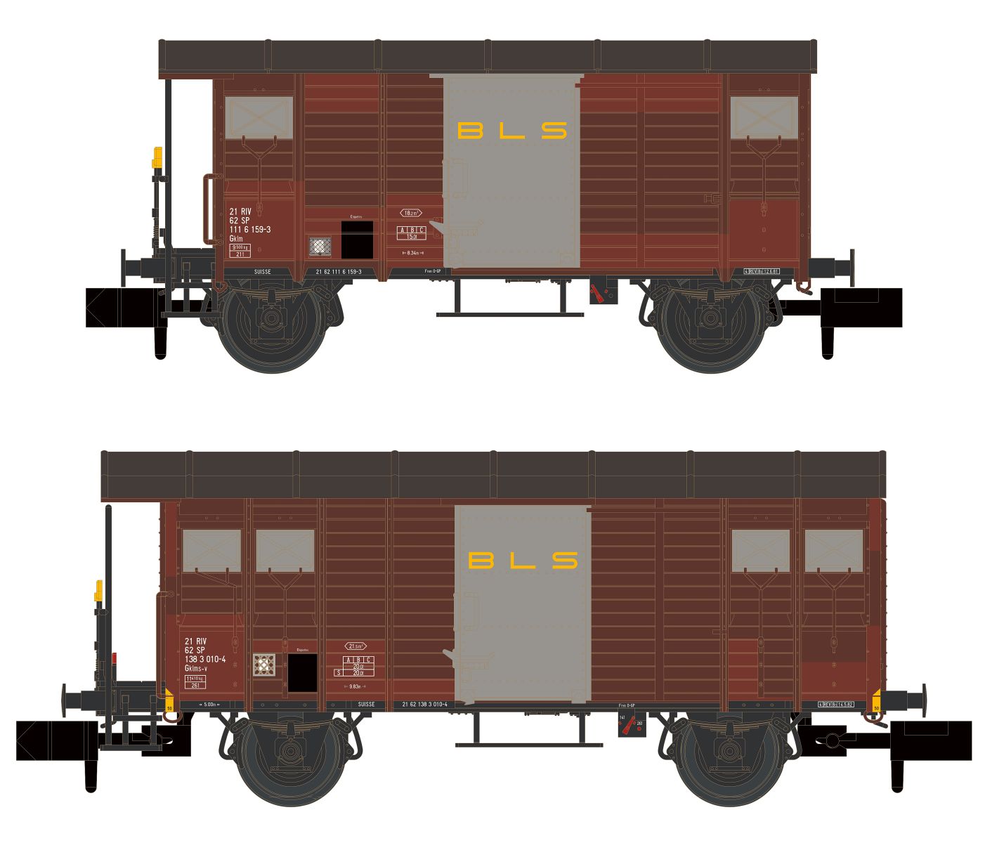 Hobbytrain H24254 - 2er Set gedeckte Güterwagen K2 + K3, BLS, Ep.IV