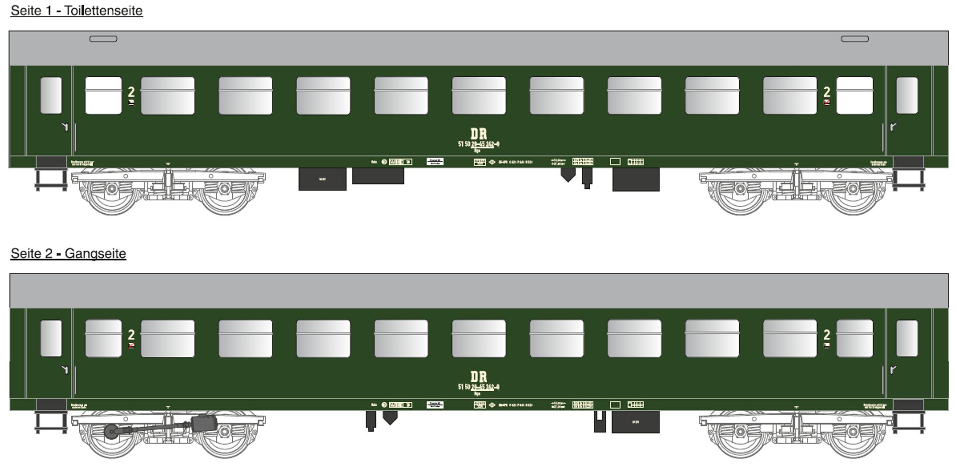 Tillig 502360-B - 3er Set Modernisierungswagen 1. und 2. Klasse, DR, Ep.IV, Set 1, mit Innenbel.