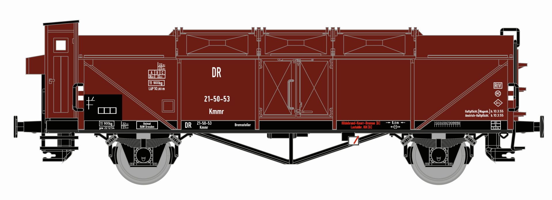 Hädl 116413 - Klappdeckelwagen Kmmr mit Bremserhaus, DR, Ep.III