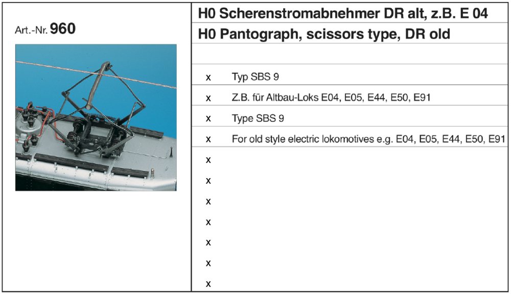 Sommerfeldt 960 - Stromabnehmer, DR alt (E04), 1 Paar