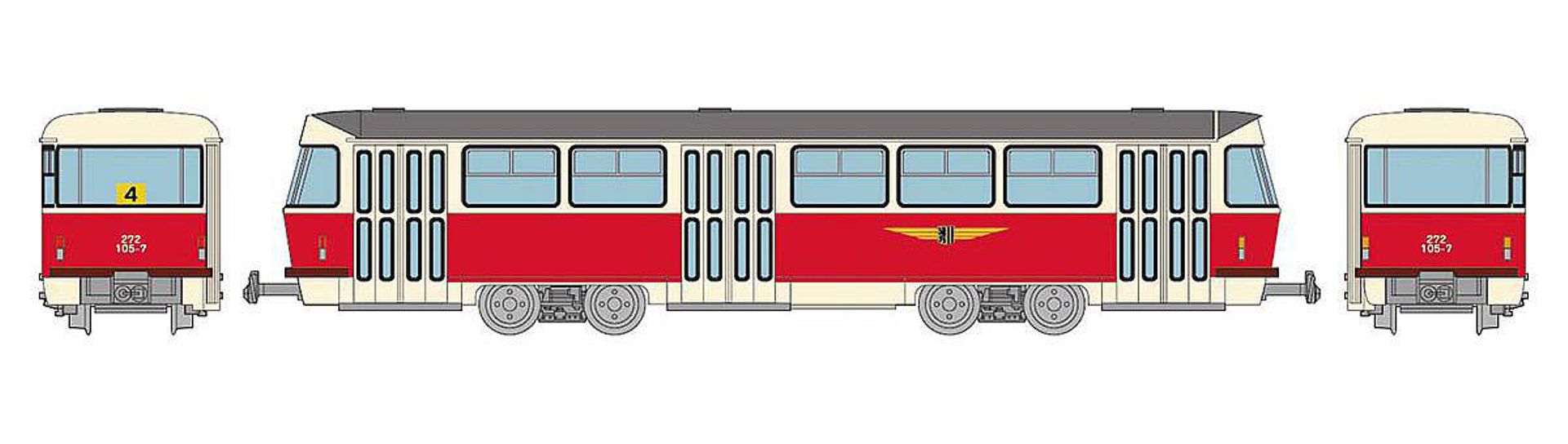 TOMYTEC 977814-AE - Dresdner Straßenbahn Tatra T4-B4, grau-rot-beige, Ep.IV