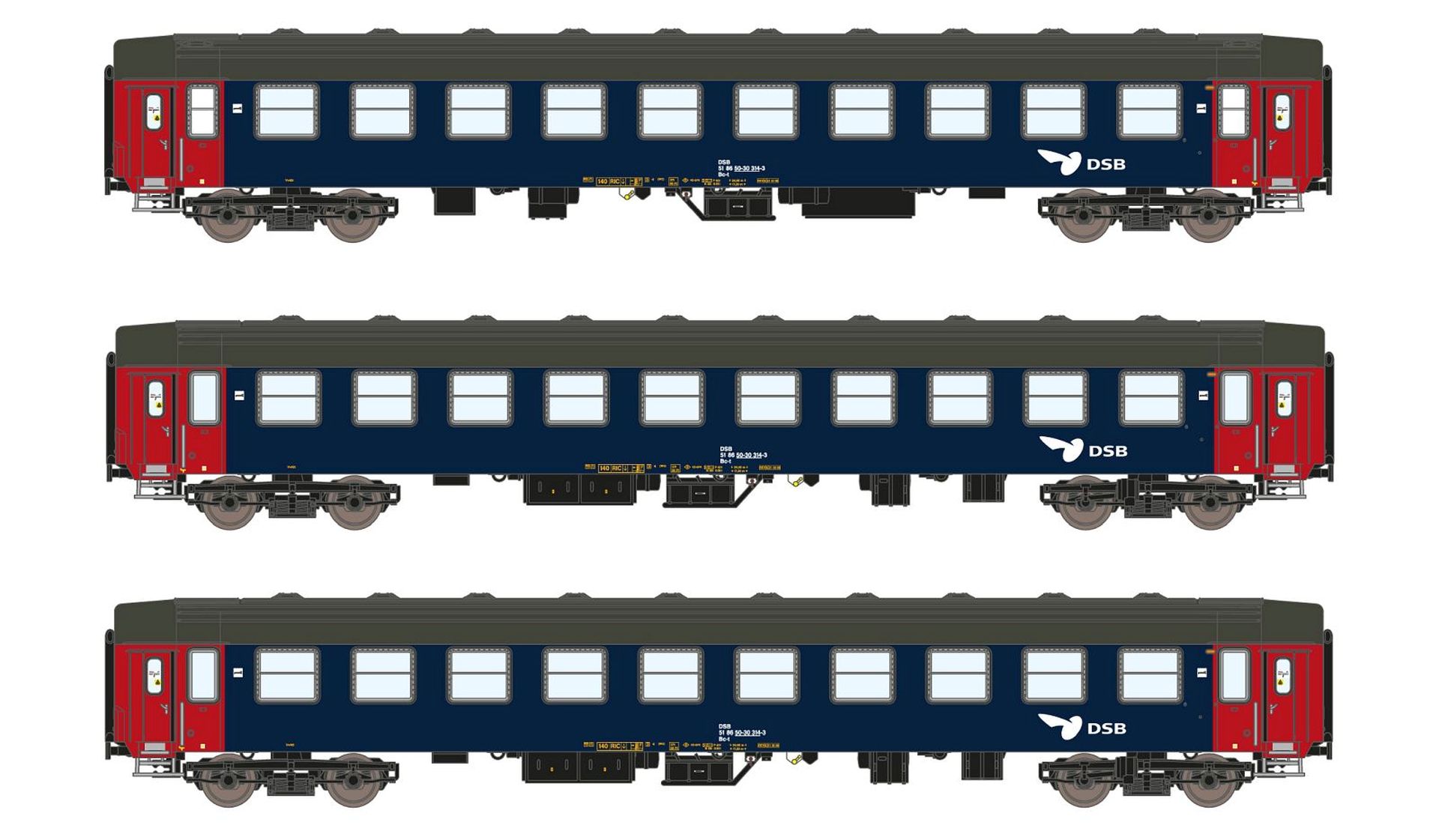 ASM 25003 - 3er Set Liegewagen UIC-Y, Bc DSB, Ep.IV-V