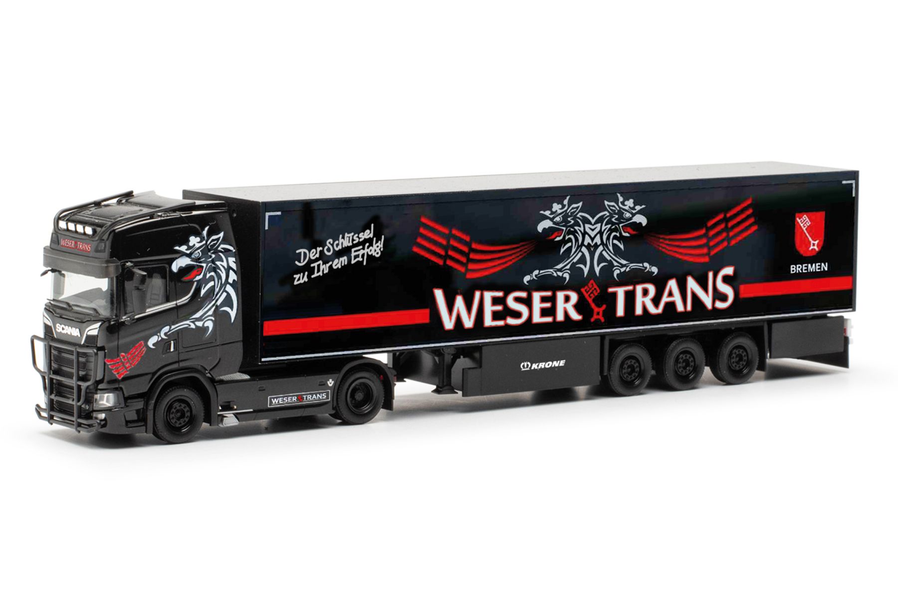 Herpa 317665 - Scania CS20 HD Kühlkoffer-Sattelzug "Weser-Trans Bremen"