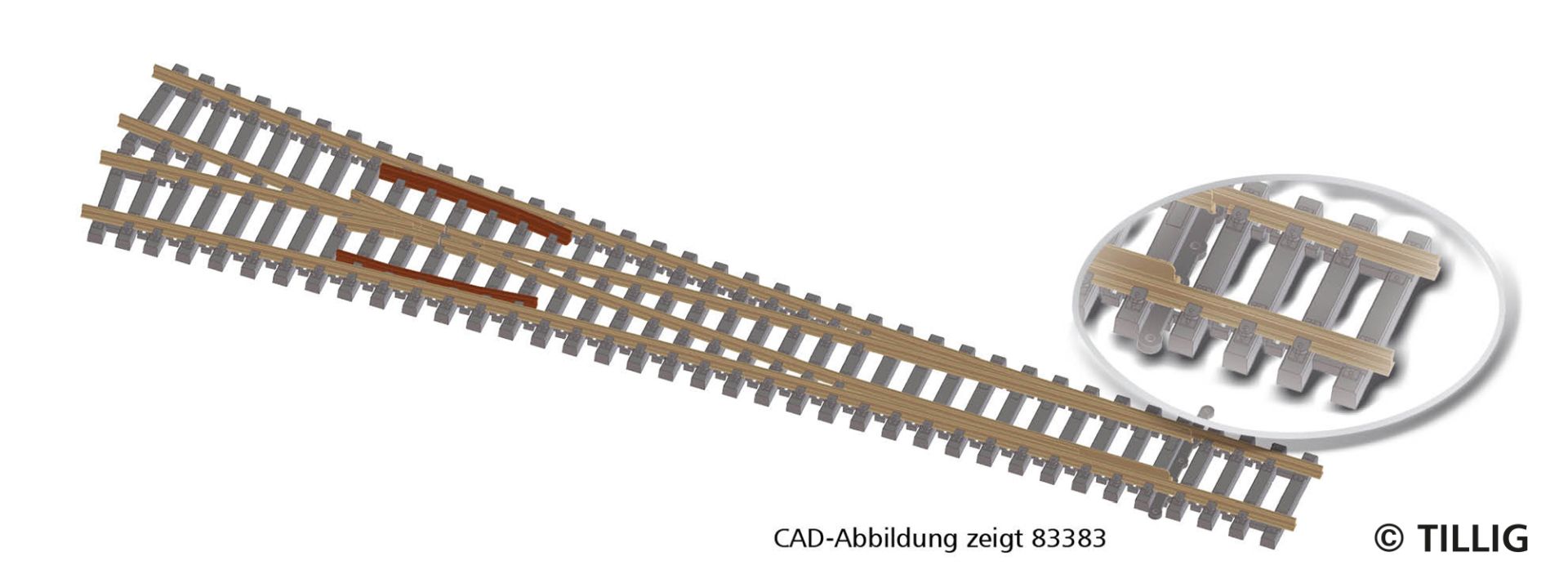 Tillig 83381 - Außenbogenweiche ABW 15' mit Betonschwelle