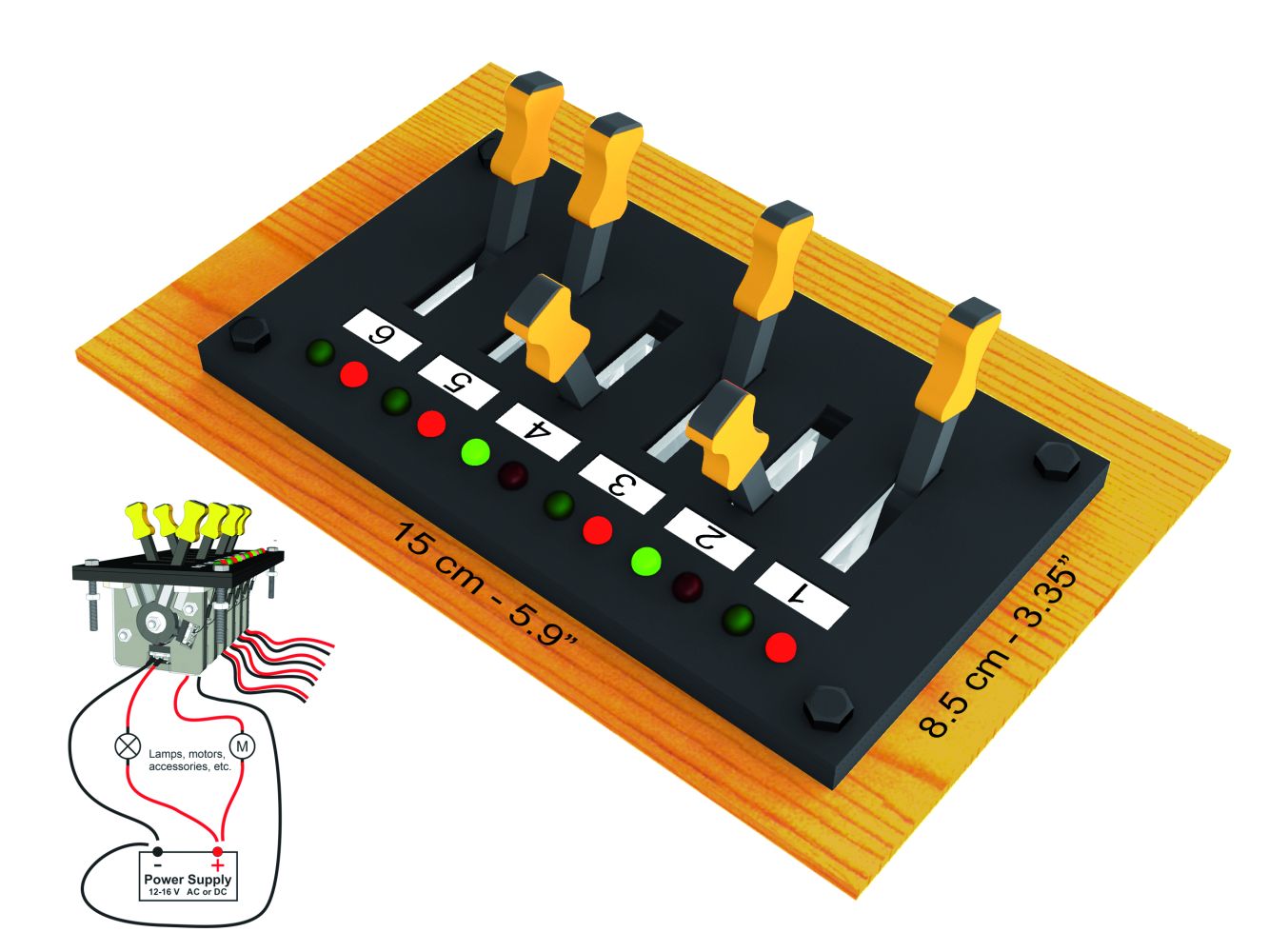 Proses PSWB-102 - Schalttafel für Beleuchtung,Drehscheibe u.a.  mit 6 Umleghebeln und je 6 Kontroll-LEDs /grün/rot