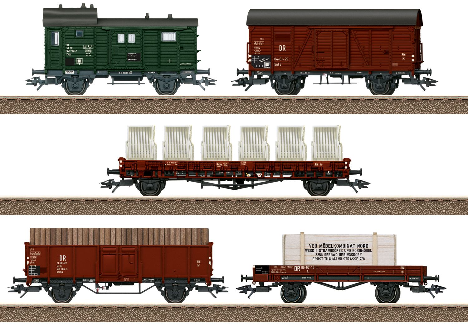 Trix 24075 - 5er Set Güterwagen, DR, Ep.III