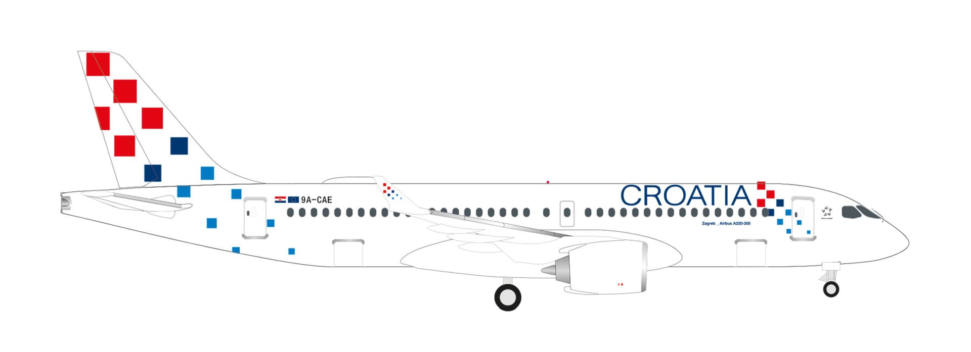 Herpa 538275 - Croatia Airlines Airbus A220-300 – 9A-CAE "Zagreb"