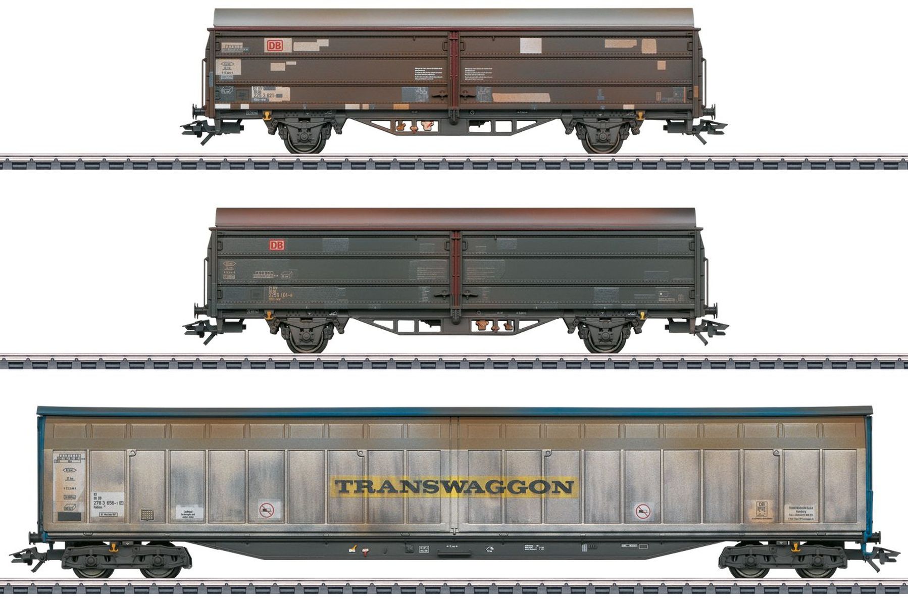 Märklin 47349 - 3er Set Schiebewandwagen Hbis-w 299, DBAG, Ep.V, 'TRANSWAGGON' gealtert