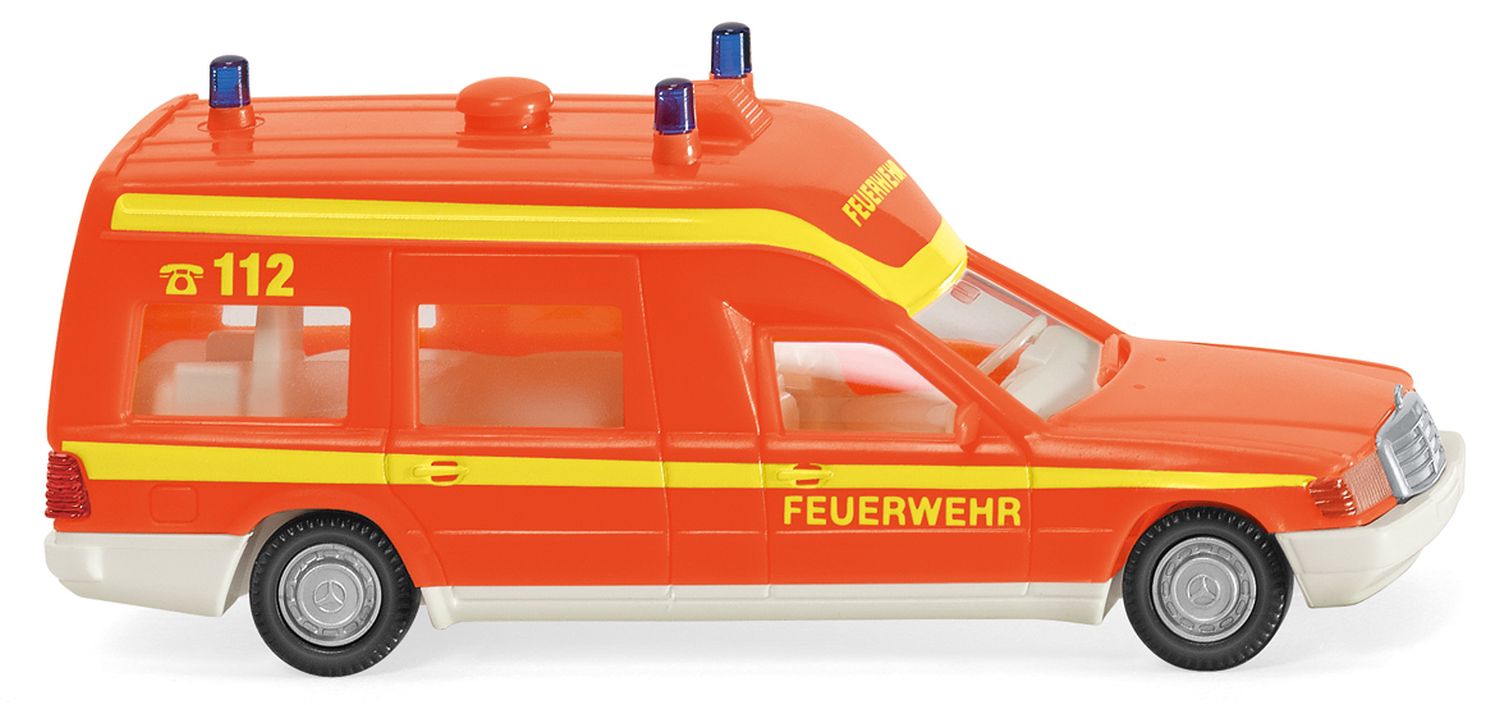 Wiking 060701 - Feuerwehr - Krankenwagen (MB Binz) - tagesleuchtrot