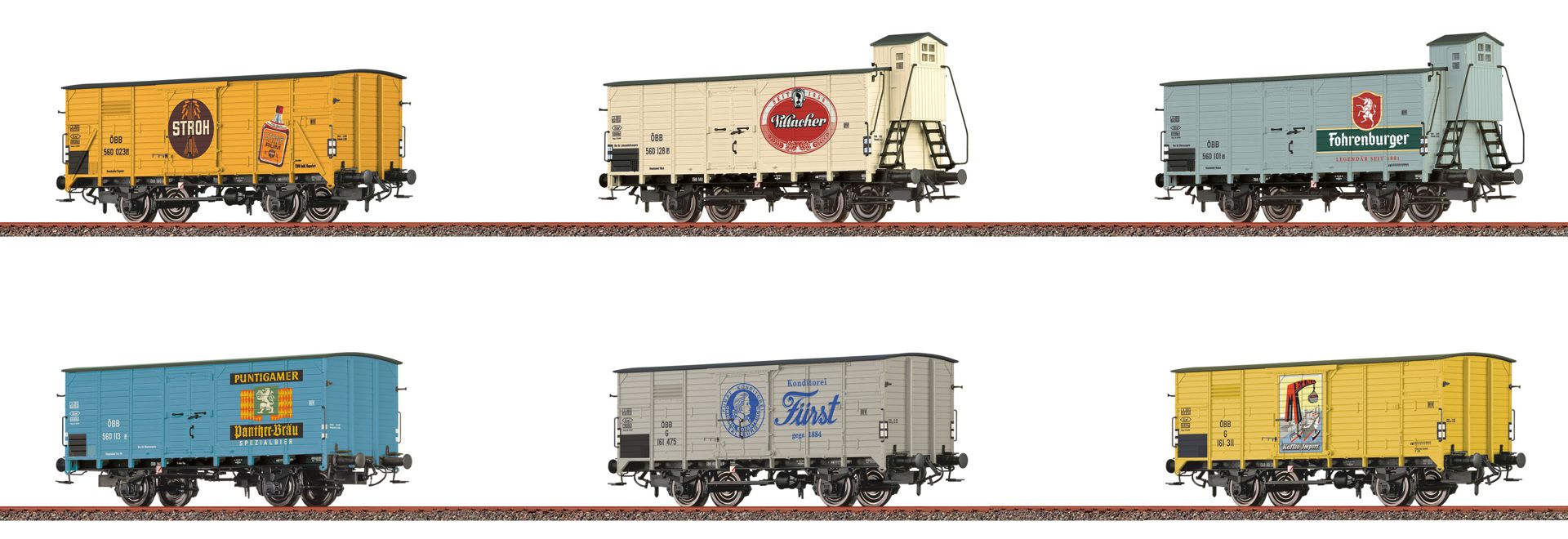 Brawa 50883 - 6er Set gedeckte Güterwagen mit österreichischen Marken, ÖBB, Ep.III, AC-Radsätze