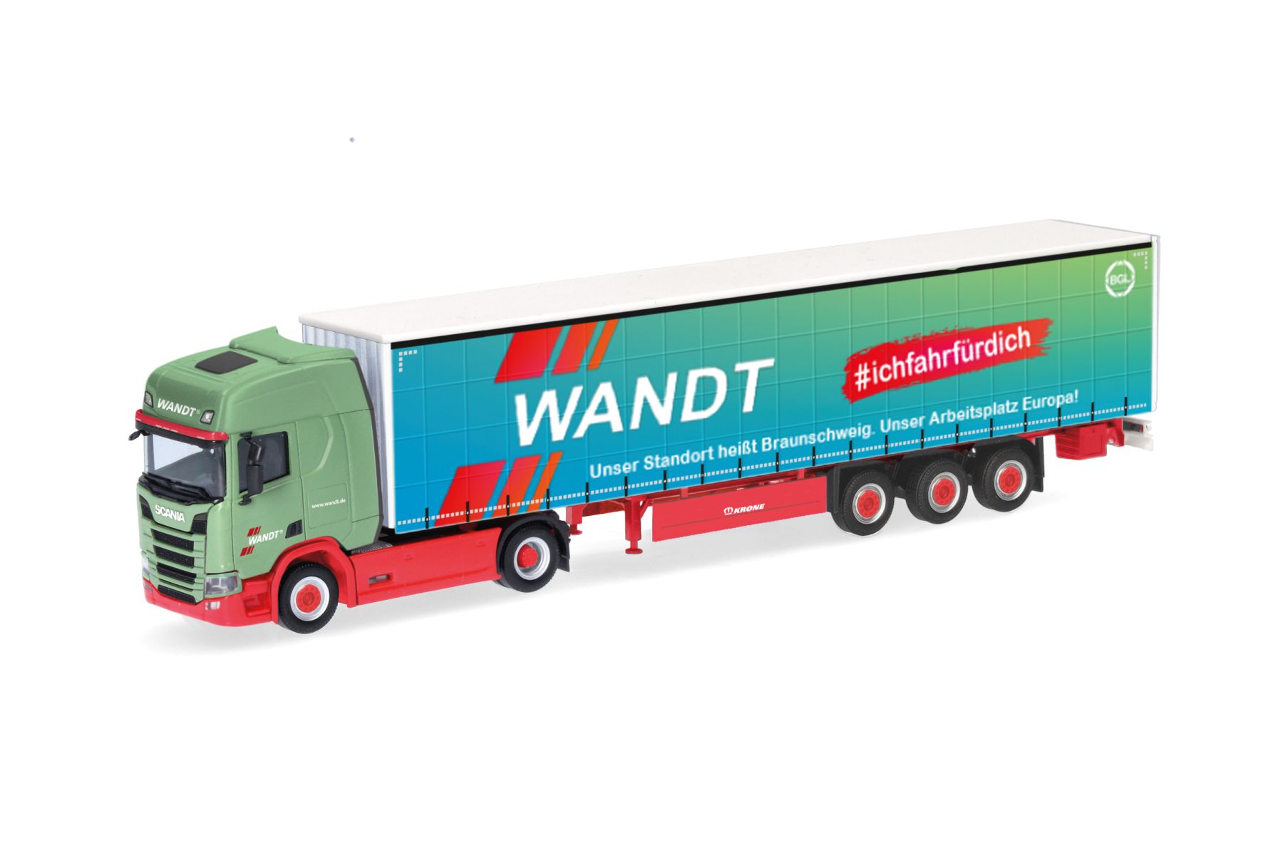 Herpa 318600 - Scania CR 20 Hochdach Gardinenplanen-Sattelzug "Wandt/BGL"