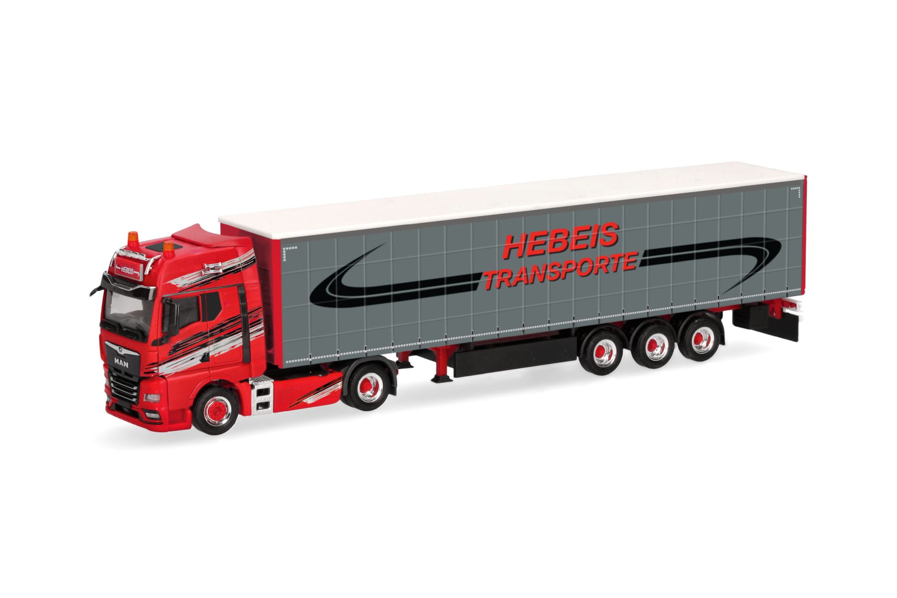 Herpa 320498 - MAN TGX GX Gardinenplanen-Sattelzug "Hebeis Transporte"