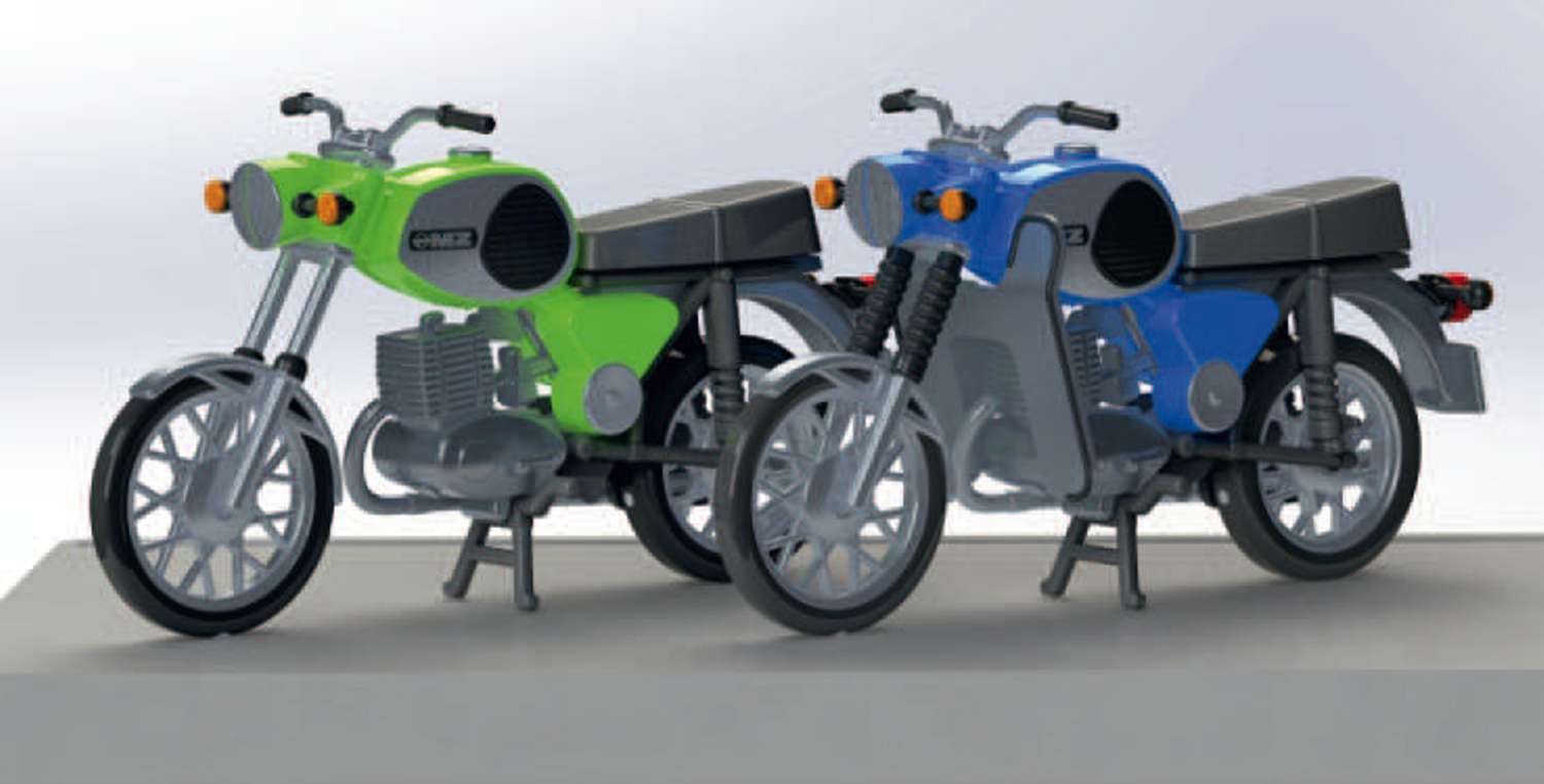 Kres 10251 - 2 Motorräder MZ TS 250, grün und blau