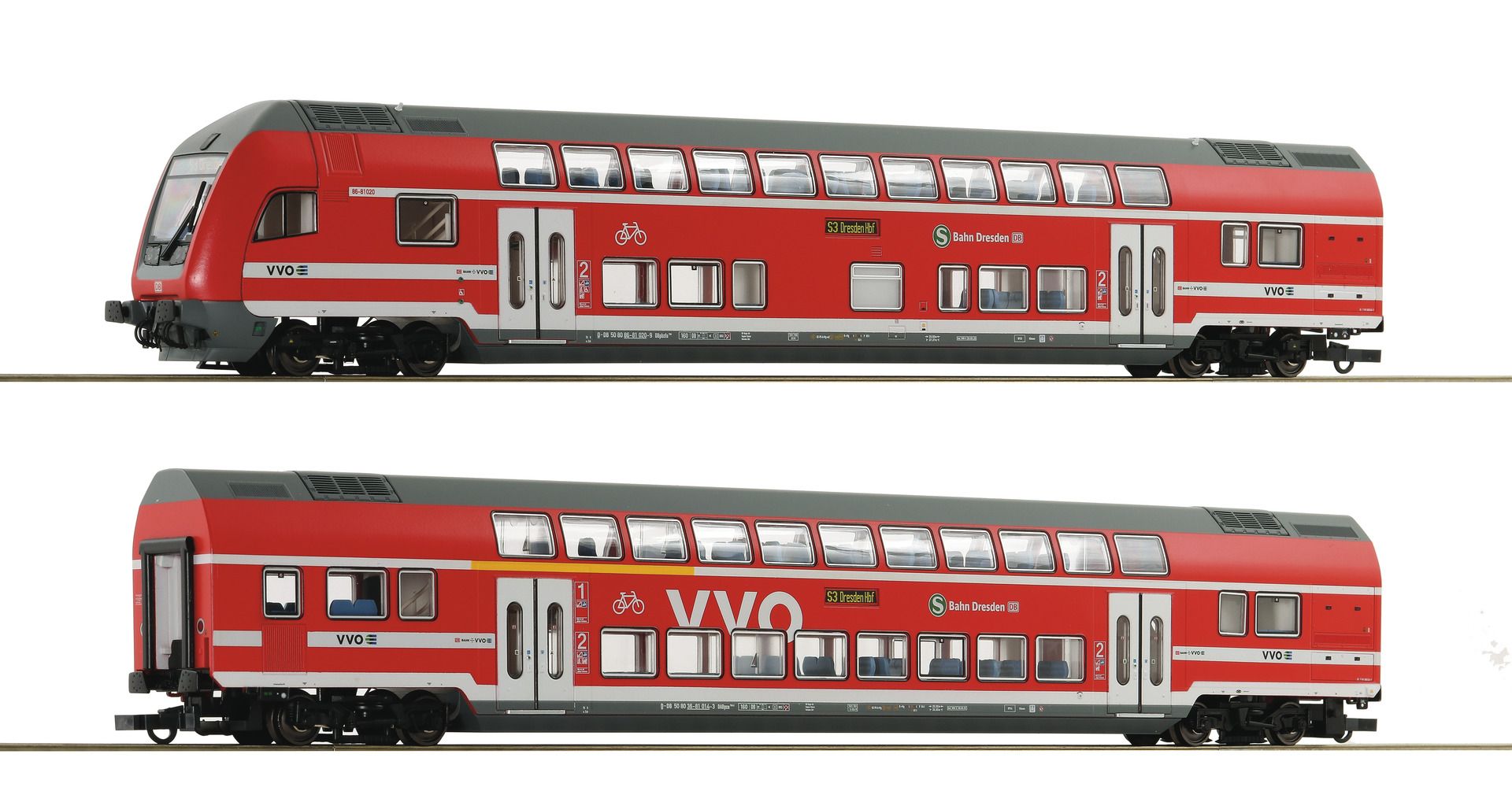 Roco 6200066 - 2er Set Doppelstockwagen mit Steuerwagen, DBAG, Ep.VI 'S-Bahn Dresden', DC-Digital