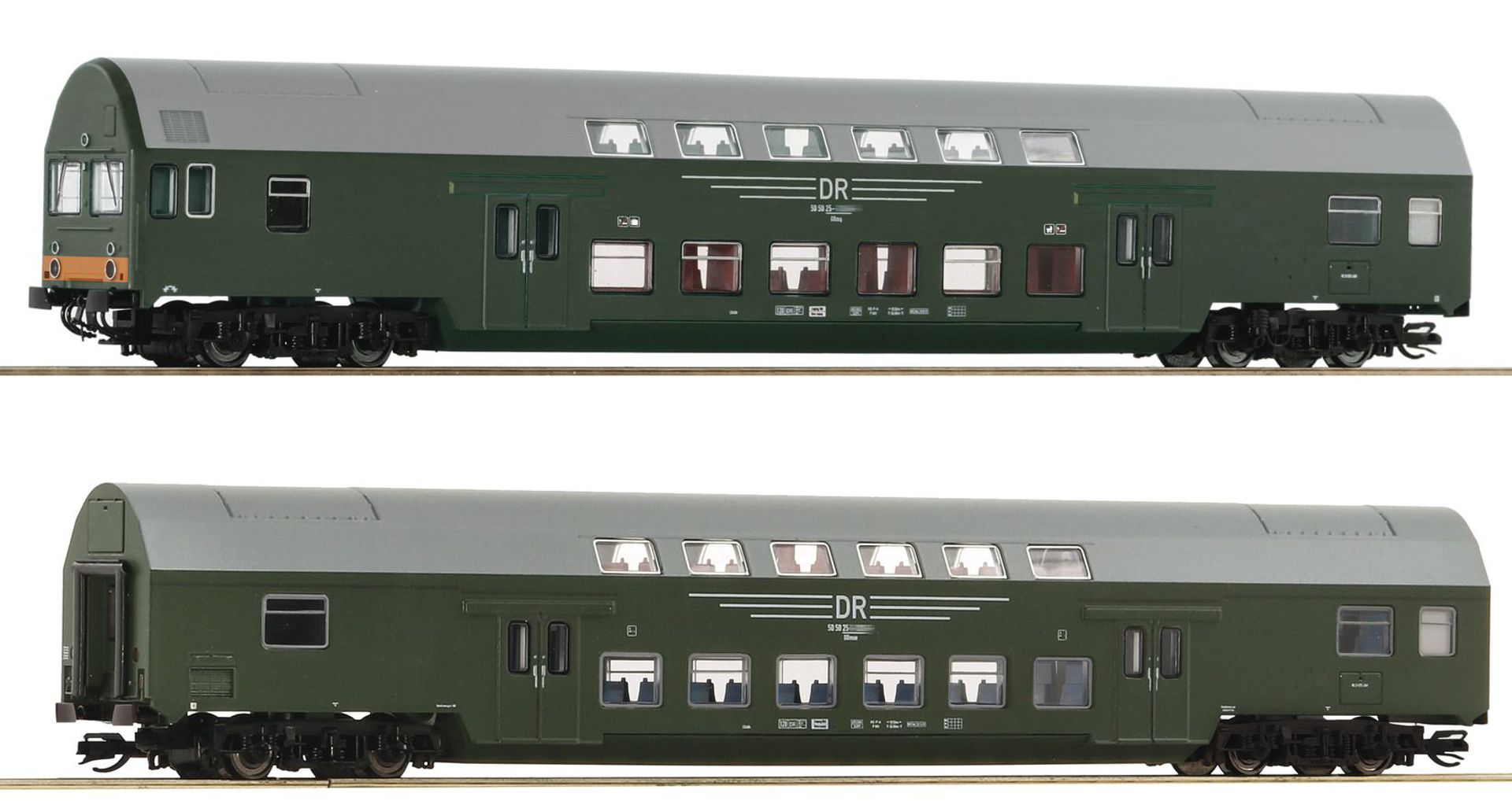 Roco 6280006 - 2er Set Doppelstockwagen mit Steuerwagen, DR, Ep.IV