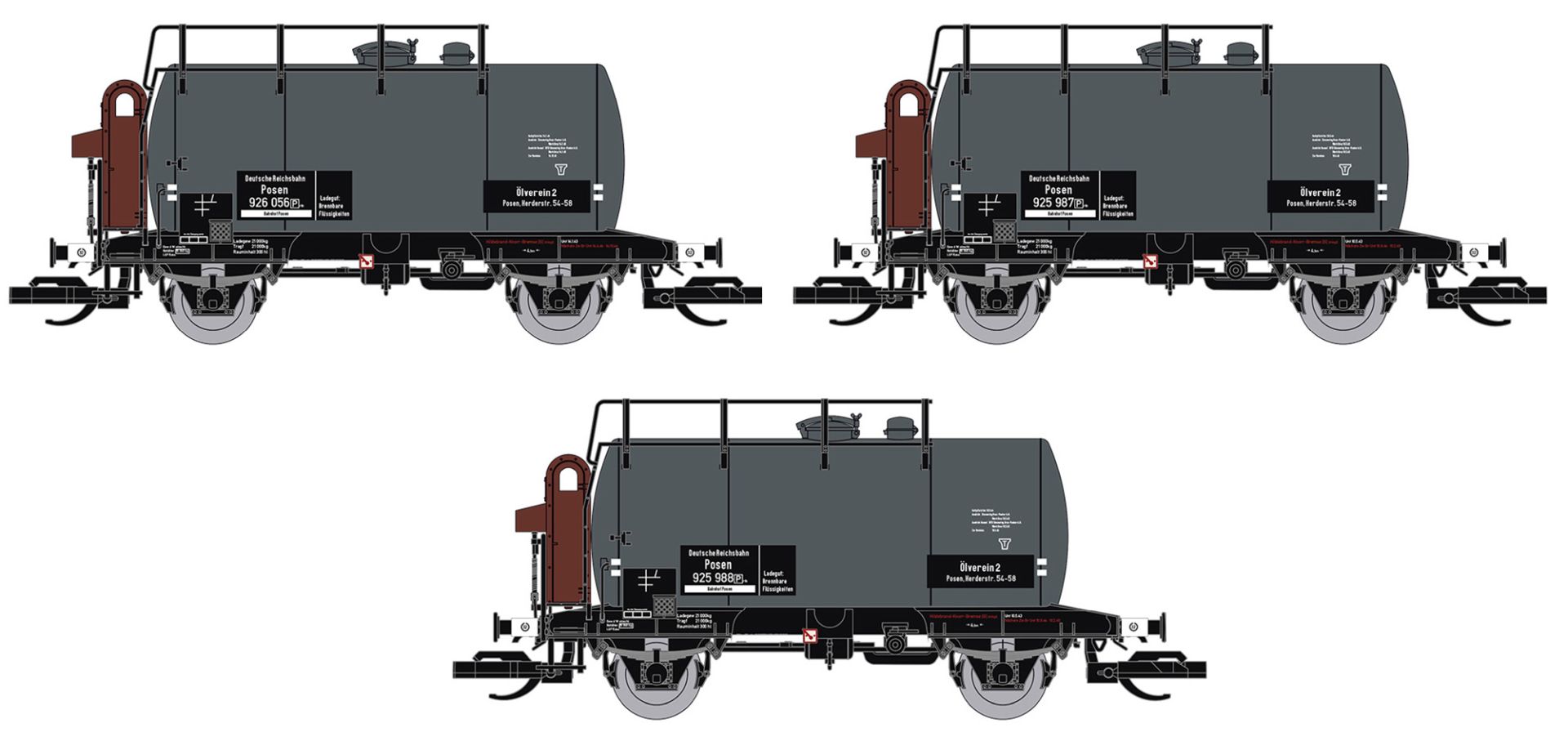 Saxonia 120114-2 - 3er Set Kesselwagen 'Deutz' mit Bremserhaus, DRG, Ep.II 'Ölverein 2'