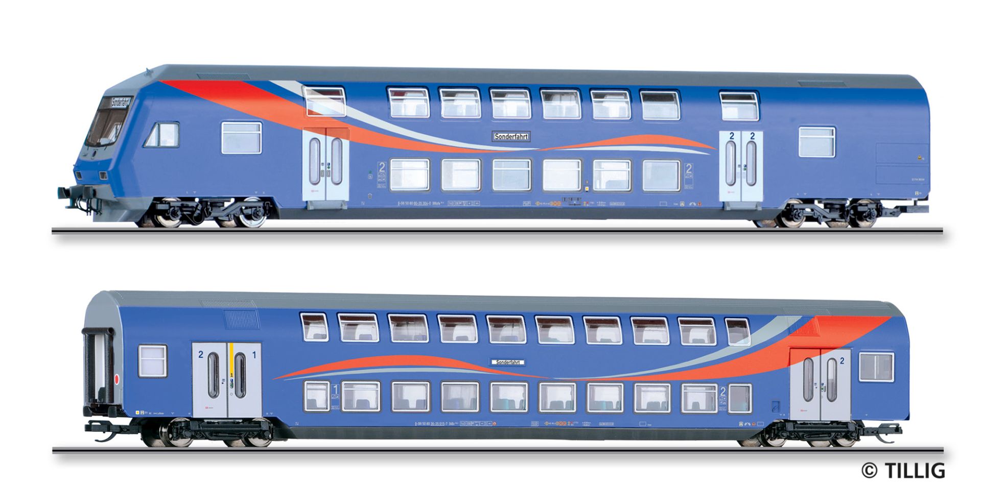 Tillig 01064 - 2er Set Doppelstockwagen mit Steuerwagen, SRI, Ep.VI