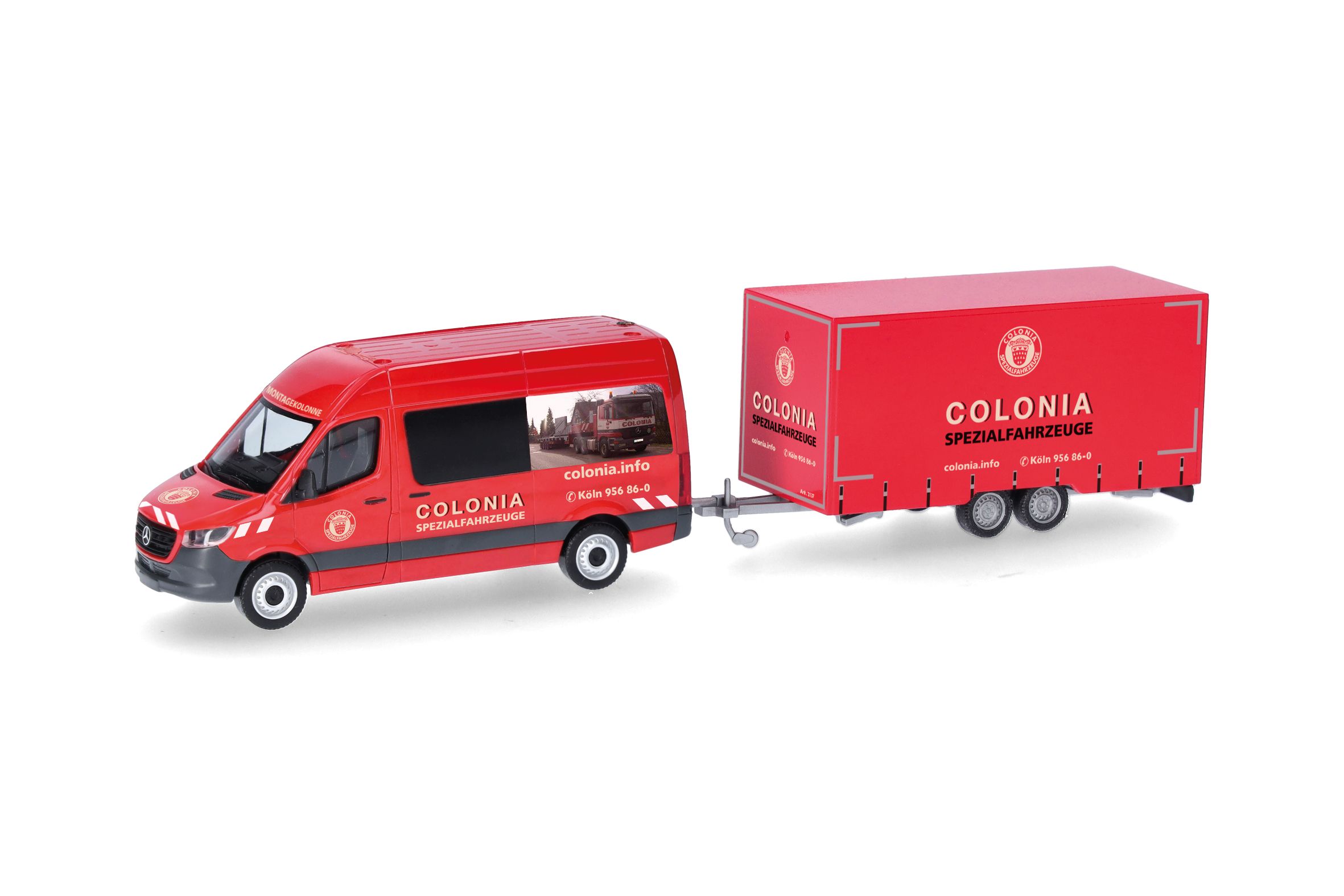 Herpa 098618 - Mercedes-Benz Sprinter '18 Halbbus Hochdach mit Tandemhänger "Colonia"