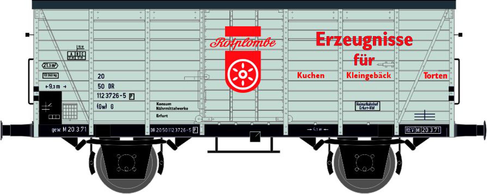 Hädl 0113924 - Gedeckter Güterwagen, DR, Ep.IV 'VEB Konsum Nährmittelwerk Erfurt Rotplombe'