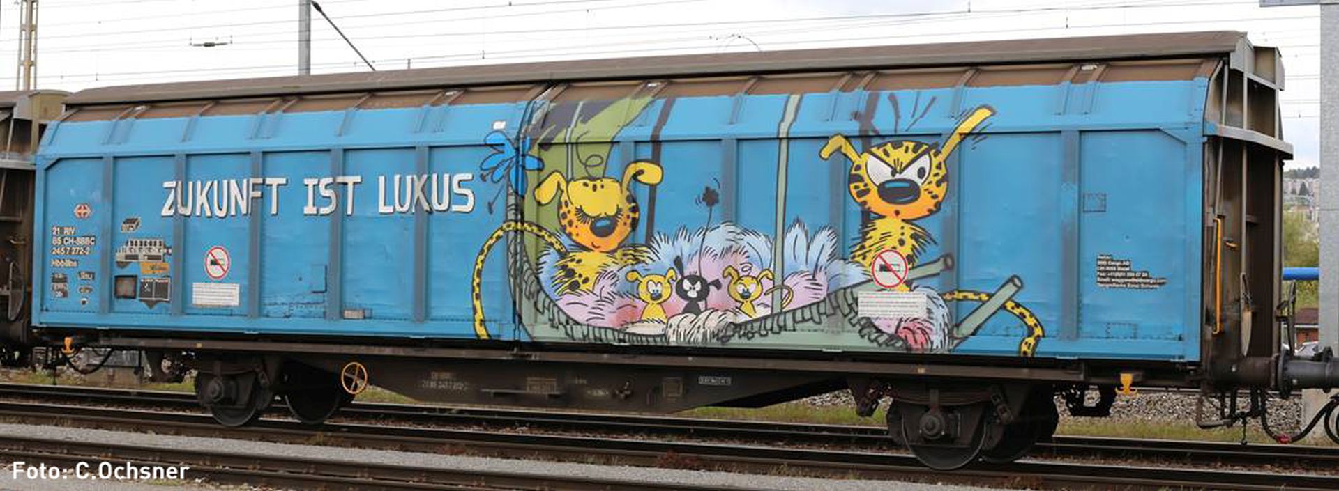 Hobbytrain H24666 - Schiebewandwagen Hbbillns, SBB, Ep.VI, Graffiti 'Zukunft ist Luxus'