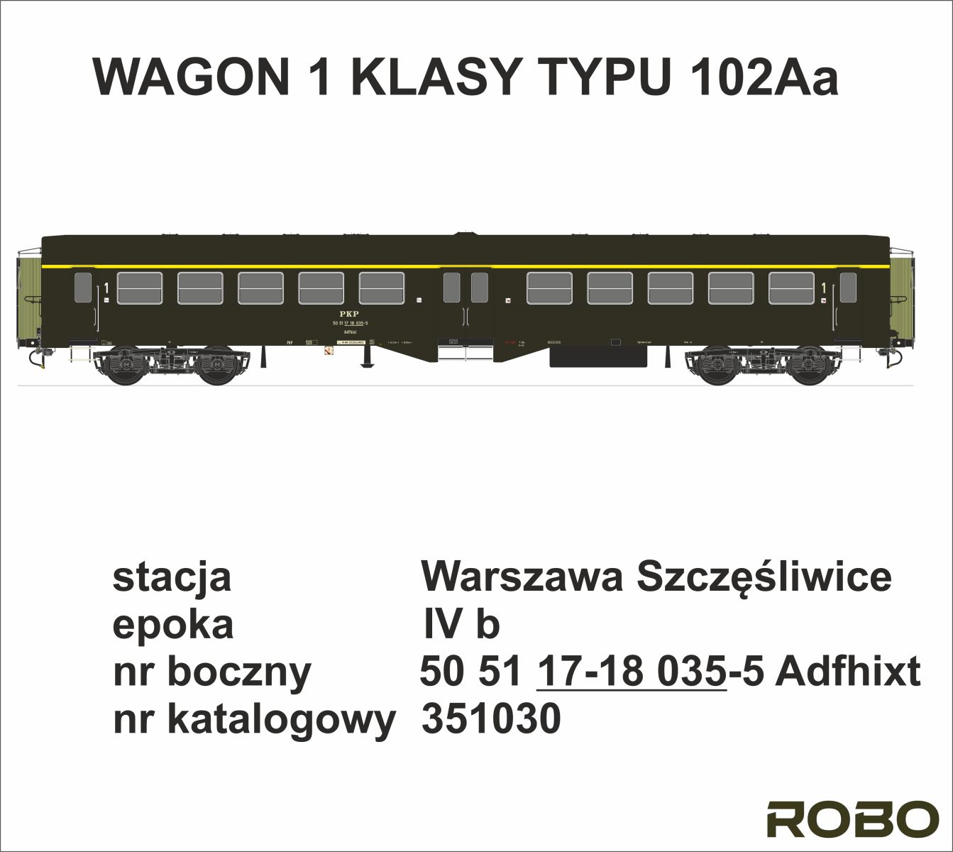 Robo 351030 - Personenwagen 102Aa 'Ryflak', 1. Klasse, Szczesliwice, PKP, Ep.IV