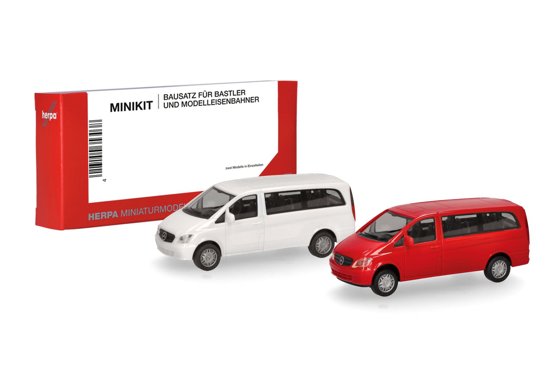 Herpa 014212 - MiniKit: Mercedes-Benz Vito Bus (W639 facelift / 2010), weiß und rot (2 Stück)