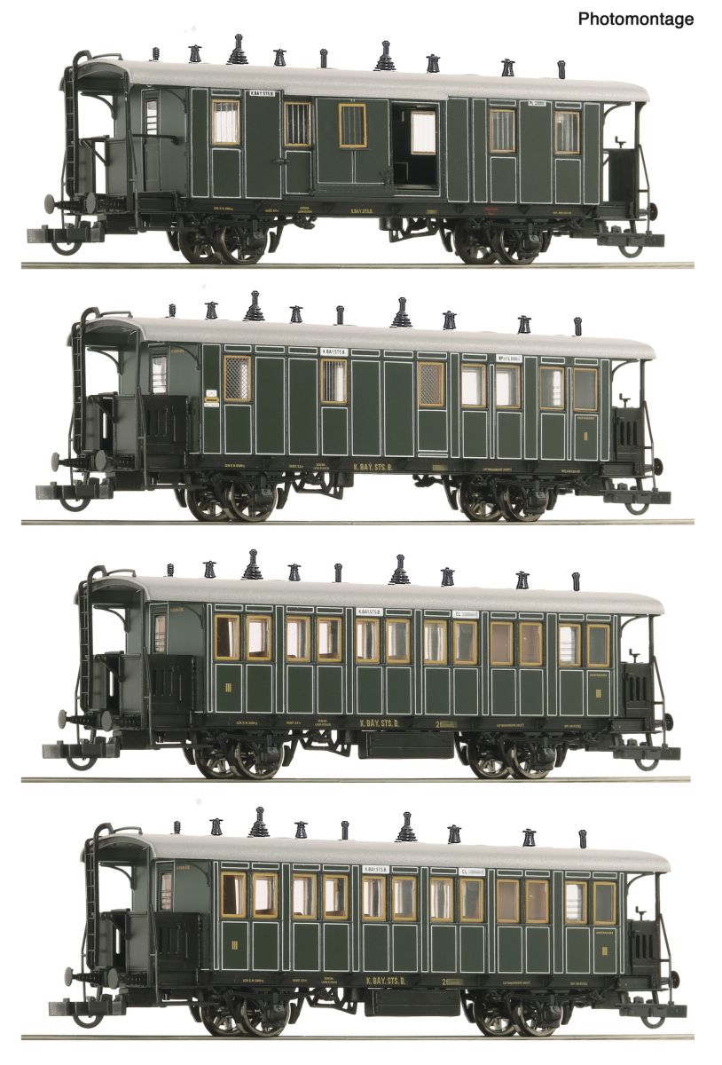 Roco 6200197 - 4er Set Personenwagen, K.Bay.Sts.B., Ep.I