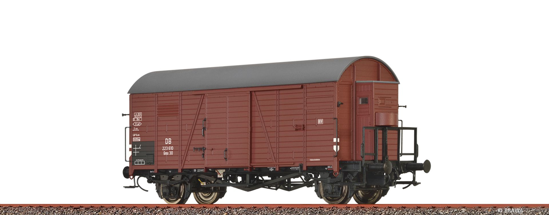 Brawa 50744 - Gedeckter Güterwagen Gms30, DB, Ep.III