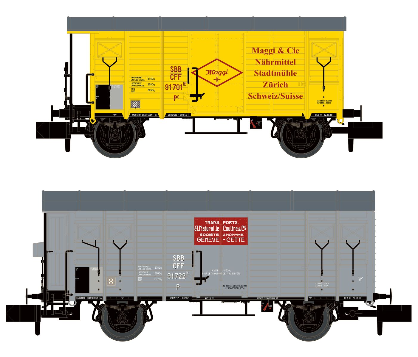 Hobbytrain H24255 - 2er Set gedeckte Güterwagen K2 + K3, SBB, Ep.II