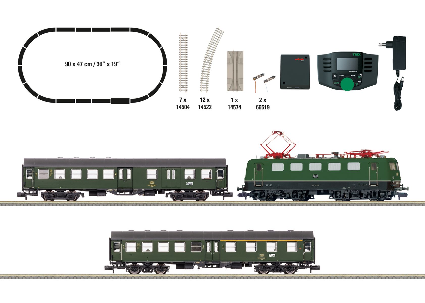 Trix 11166 - Digitales Startset mit BR 141 und Personenzug, DB, Ep.IV, Mobile Station