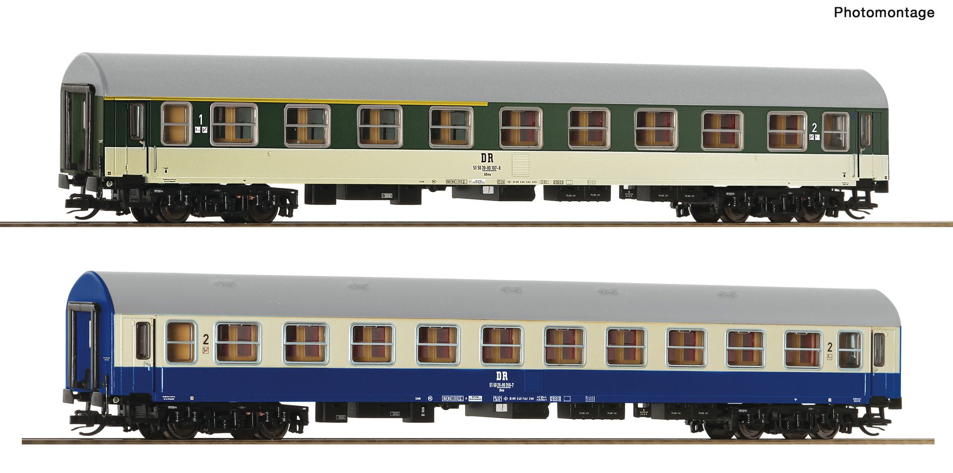 Roco 6280029 - 2er Set Personenwagen, Versuchslackierung, DR, Ep.IV