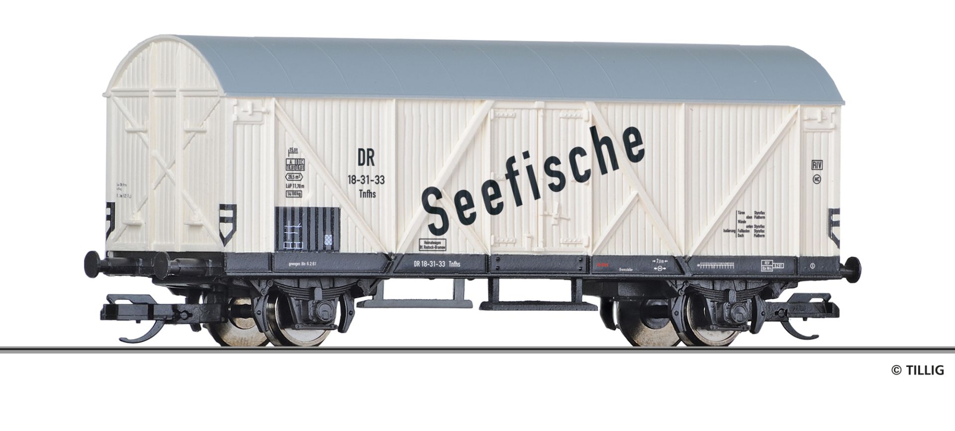 Tillig 17009 - Kühlwagen Tnfhs, DR, Ep.III 'Seefische'