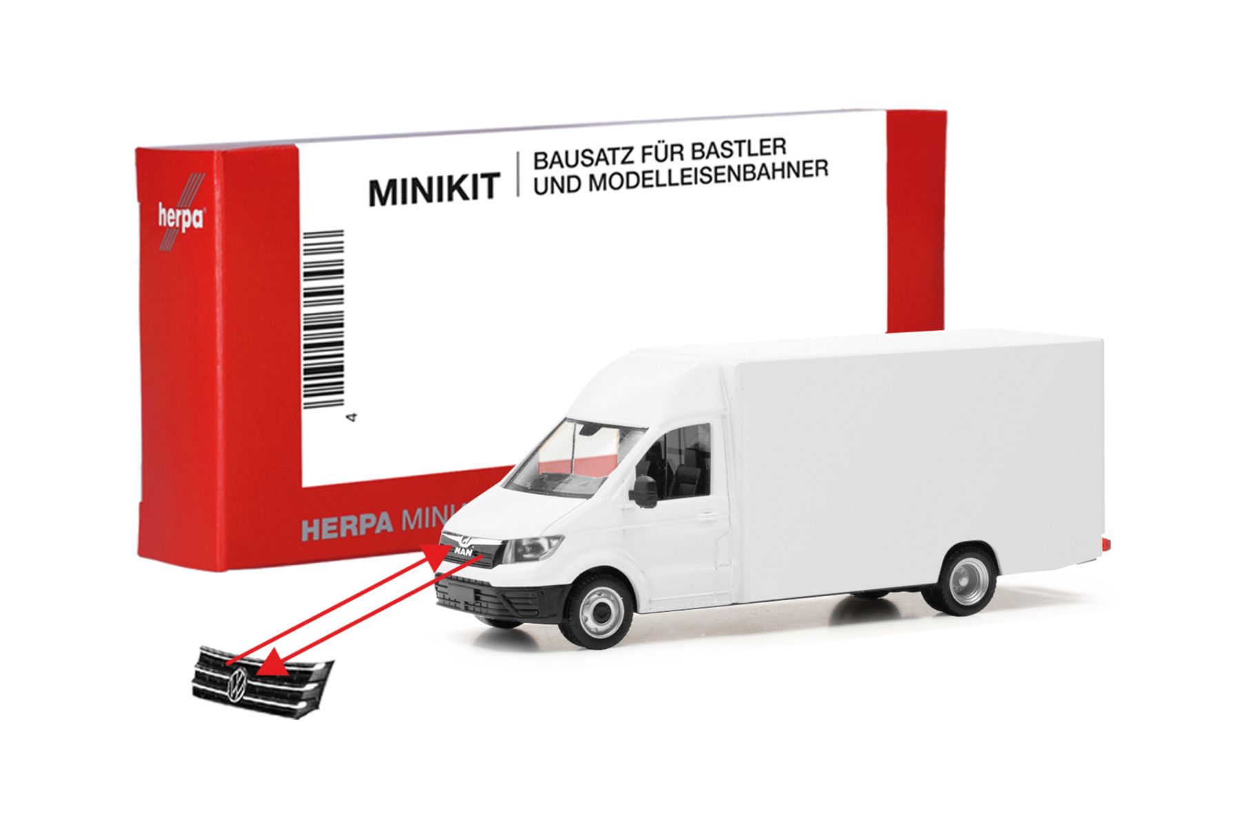 Herpa 014076 - MiniKit MAN TGE/Volkswagen (VW) Crafter Paketverteilfahrzeug, weiß