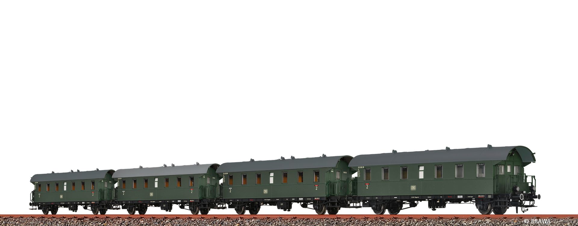 Brawa 46782 - 4er Set Personenwagen, Wendezug, DB, Ep.III, mit Beleuchtung, AC
