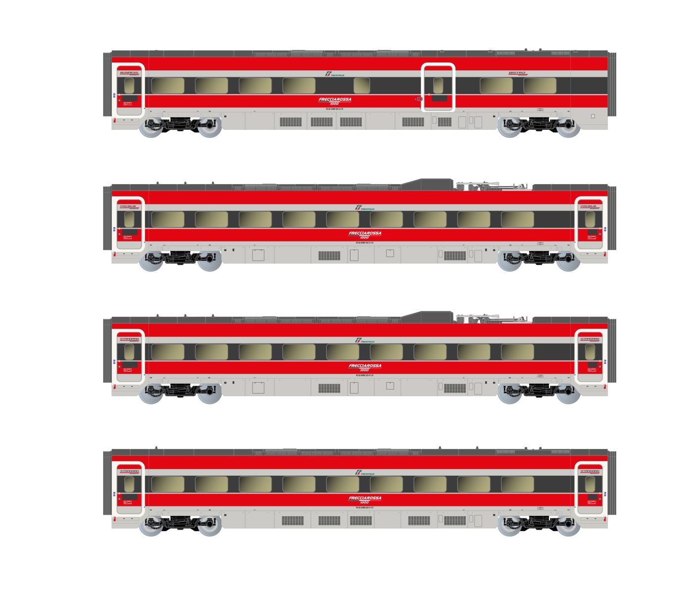 Arnold HN3513 - 4er Set Zwischenwagen, 4-tlg., Frecciarossa ETR 1000, FS-Trenitalia, Ep.VI 'Ducati'