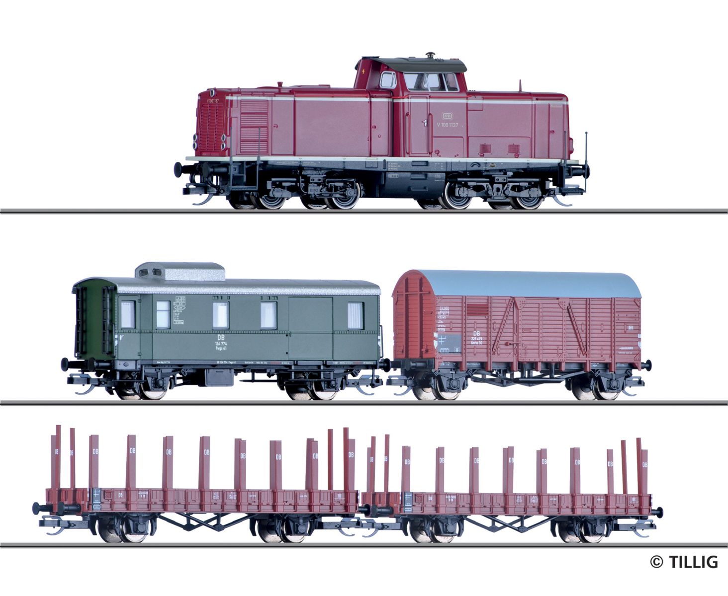 Tillig 01213 - Digitales Startset mit V 100.10 und Güterzug, DB, Ep.III, DAISY II